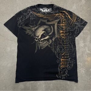 Y2K 2000s Style UHL Studios Skull Unforgiven Grunge AOP T-Shirt Large Black